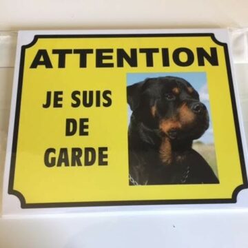 Plaque préventive de sécurité animaux, rottweiler "Attention je monte la garde" - DAS Système